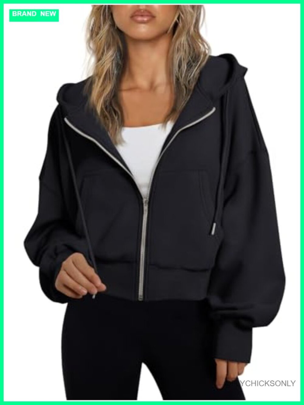 Cropped Zip Up Hoodie Women's Medium Weight Polyester Cotton Athleisure